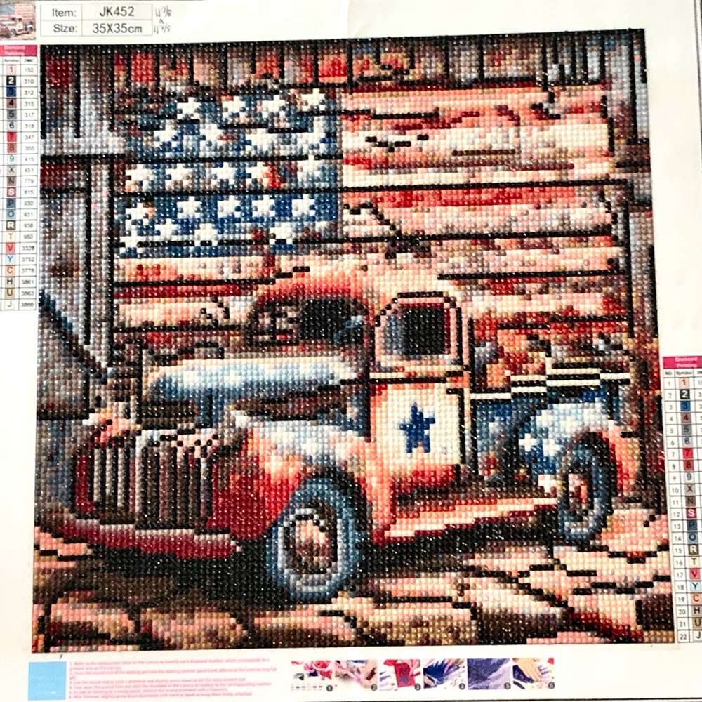 New Unframed Vintage American Flag Truck Diamond Art Wall Decor